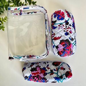 Vera Bradley 3 Piece Cosmetic Set Travel Organizer in Blue Pink Vineyard Floral